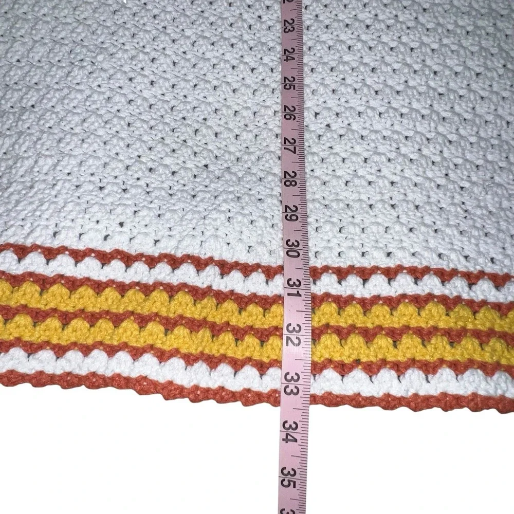 Vintage Handmade Crochet Giraffe White Baby Blanket Afghan Orange‎ Crib 33 X 33